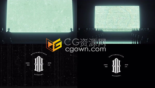 4K黑暗大氣剪影人群面向復(fù)古攝影儀屏幕故障閃現(xiàn)標(biāo)志LOGO動畫-AE模板
