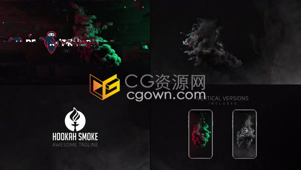 简约大气烟雾LOGO标识包4K黑暗气氛彩色单色烟雾与故障效果标志片头-AE模板