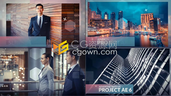 商务风透明六边形背景建筑企业品牌推广幻灯片展示-AE模板下载