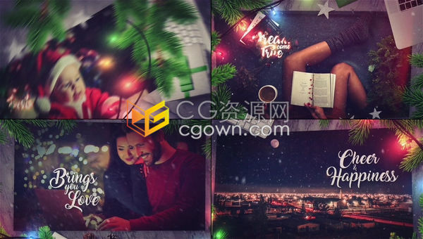 三维逼真圣诞树彩灯装饰雪花飘落效果展示节日祝福视频相册-AE模板下载