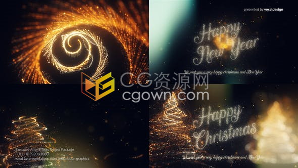 圣誕節(jié)日Happy新年快樂絢麗粒子光線綻放宣傳視頻片頭動畫-AE模板下載