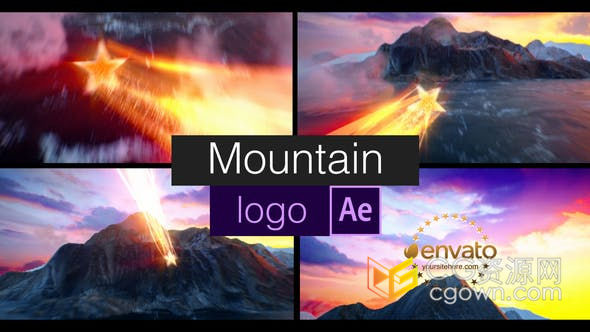 好莱坞经典电影标志介绍山水自然场景金色拖尾星星揭示LOGO片头-AE模板