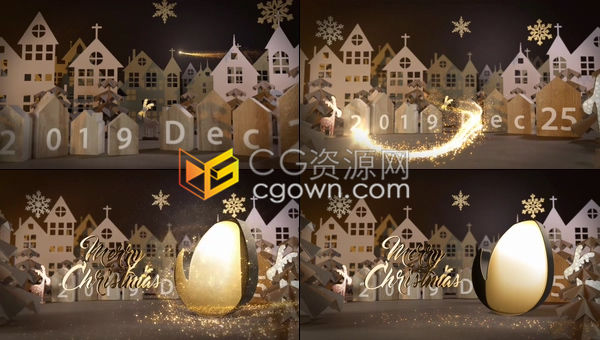 魔法黄金粒子光效演绎节日问候圣诞祝福标志片头动画-AE模板下载