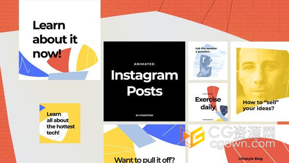 时尚生活Instagram帖子动态动画效果拼图展示社交平台产品广告-AE模板下载