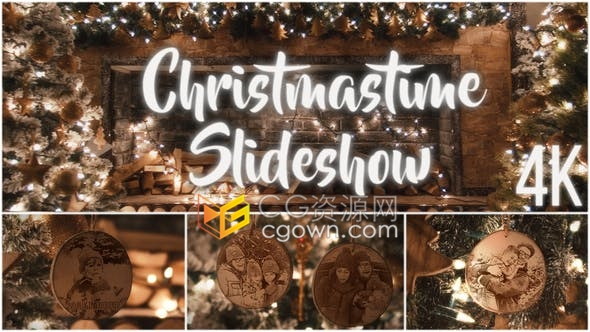 4k暖光温馨圣诞节装饰圣诞树真人照片记录美好瞬间欢乐圣诞视频相册-PR模板