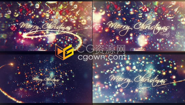 燈光璀璨魔法黃金粒子光線演繹圣誕祝福標題片頭-AE模板下載