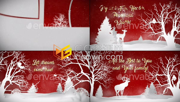 漂亮剪纸风格圣诞贺卡新年节日活动祝福标题动画-AE模板下载