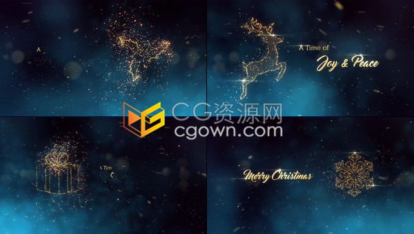 PR预设-黄金粒子生成童话效果圣诞节装饰元素标题祝福视频