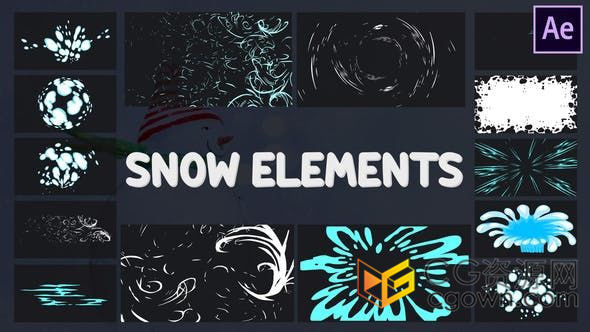 卡通节日元素冬天新年雪球线性爆炸转场风图形动画小视频特效-AE模板