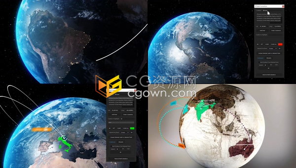 制作三维地球世界地图全球地点连线动画效果带脚本与视频教程-AE模板下载