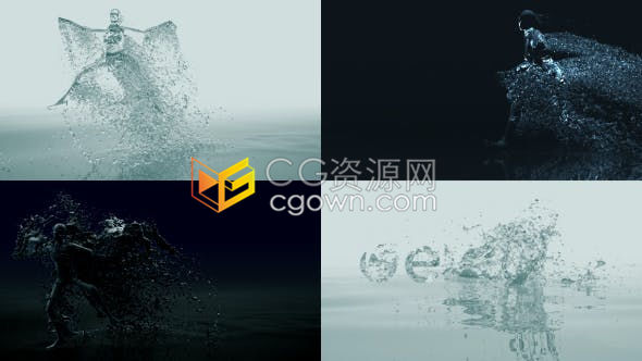 非常炫酷的流体虚拟舞者形象演绎液体喷溅水标志LOGO片头-AE模板下载