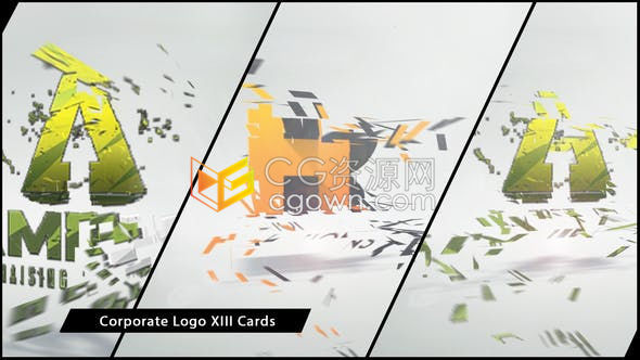 简洁公司标志翻转扭曲断裂碎片汇聚露出品牌LOGO片头-AE模板下载