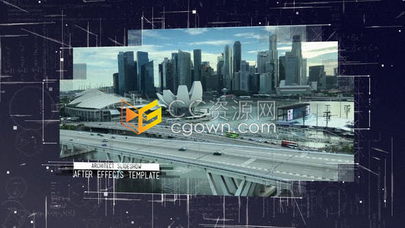 数学背景素描线动画展示摩天大楼建筑蓝图数字城市宣传幻灯片-AE模板
