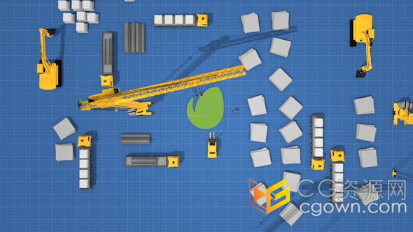 3D工业建筑施工起重机工程车拼接LOGO动画片头-AE模板下载