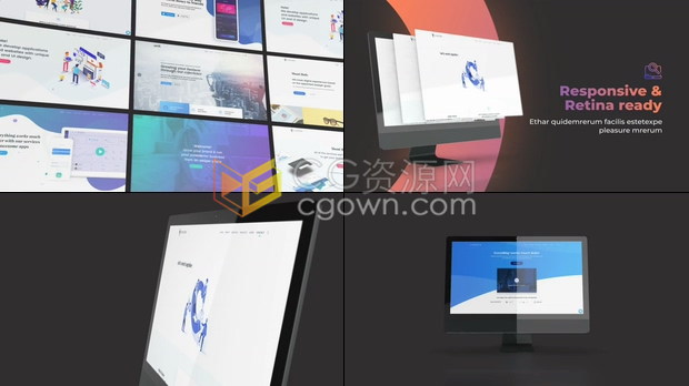 iMac设备模型演示黑暗用户界面设计应用程序宣传动画视频E3D制作-AE模板下载