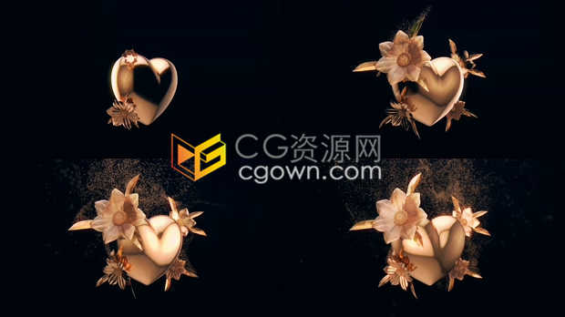 美丽抽象金色花开玫瑰花瓣心形情人节LED背景视频素材下载