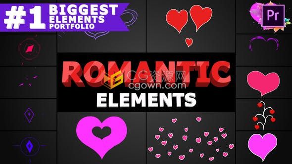 14组MOGRT预设卡通彩色爱心情人节浪漫婚礼心形状元素图形动画-PR模板下载