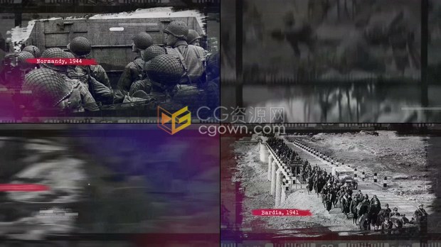 筆刷動畫介紹歷史幻燈片復古回憶相冊世界大戰(zhàn)照片動畫視頻效果-AE模板下載