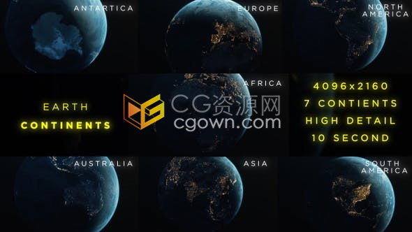 7组地球夜景灯光图城市夜间地球旋转动画4K背景视频素材下载