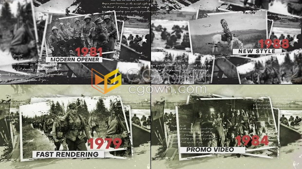 水墨晕开时间线展示战争纪录片头历史类综艺节目预告黑白照片回忆录-AE模板