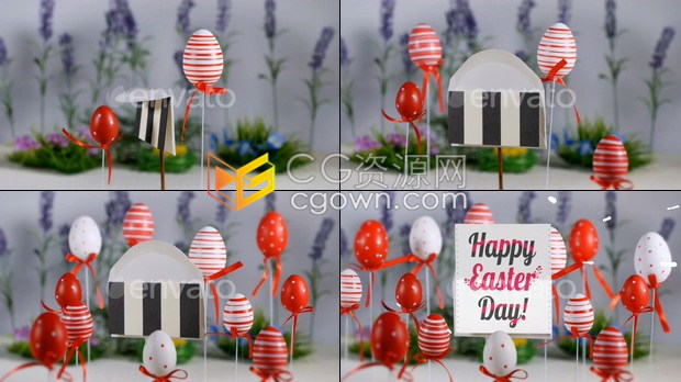 可爱的彩色复活节彩蛋揭示漂亮定格动画卡片快乐复活节视频素材