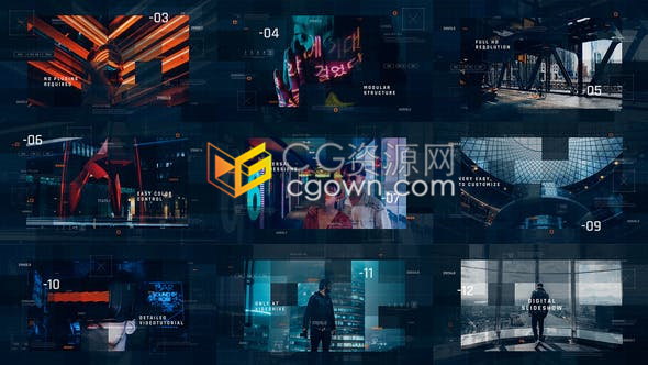 AE模板高科技感界面線條圖形介紹圖片展示宣傳視頻動(dòng)畫效果制作工程