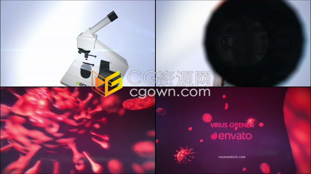 细胞病毒主题介绍医疗演示病毒感染传播纪录片社交媒体视频疫情片头-AE模板
