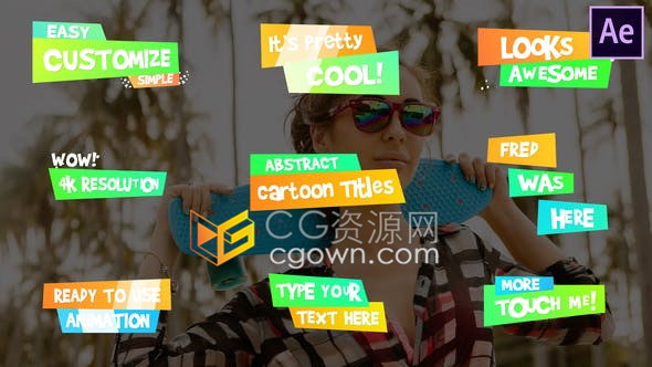 鲜艳多彩可爱有趣的卡通文字动画标题-AE模板下载