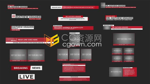 20个经典实用的4K新闻字幕条新闻直播节目报道标题内容展示动画-AE模板