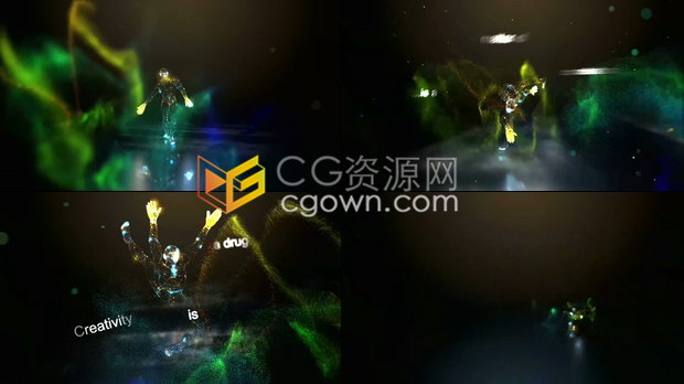 創(chuàng)意發(fā)光剪影舞者輕盈舞動(dòng)粒子演繹標(biāo)題藝術(shù)感片頭動(dòng)畫-AE模板下載