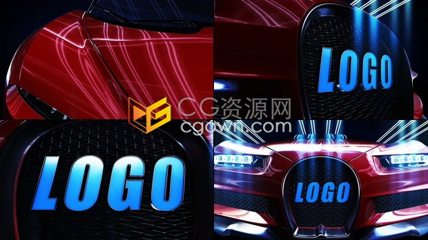 E3D制作豪華跑車布加迪前臉展示LOGO動畫汽車宣傳視頻片頭-AE模板下載