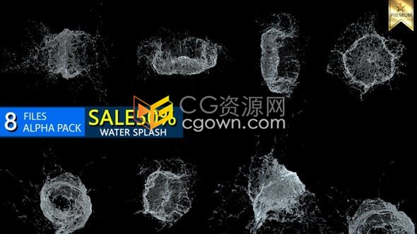 8組水飛濺慢動作動畫效果視頻素材帶透明Alpha通道