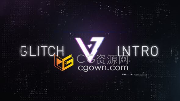 Glitch效果制作LOGO片头AE模板黑暗数字失真模糊损坏科技感视频