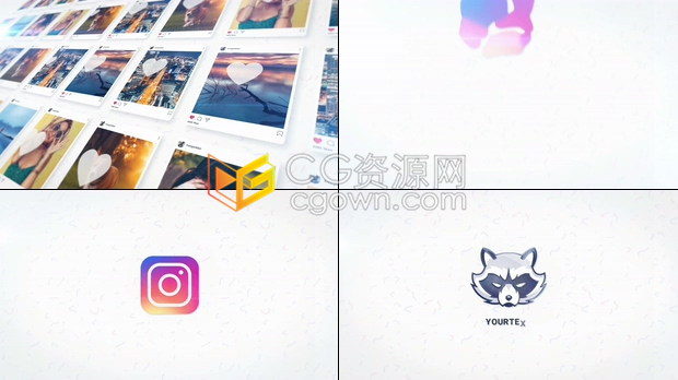 AE模板4K分辨率照片墻動畫介紹社交媒體用戶平臺LOGO片頭視頻