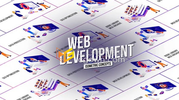 AE模板Web開發(fā)技術循環(huán)動畫3D等距概念MG圖形介紹