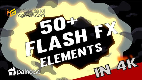 视频素材-54个Flash风格特效FX卡通手绘漫画元素冒烟起火闪烁爆炸带通道