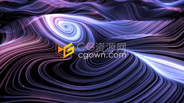 视频素材-蓝紫色粒子线条波浪状高低起伏演绎科技感地形地貌抽象背景
