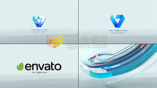AE模板3D水晶玻璃絲帶條紋圖形動畫LOGO片頭演繹效果視頻