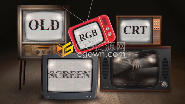 AE模板复古RGB像素旧素材展示旧电视屏幕画面效果动画制作