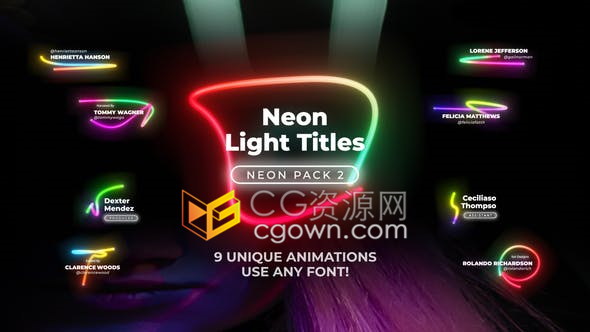 PR模板9组霓虹灯文字标题彩色生长灯管效果视频字幕动画设计