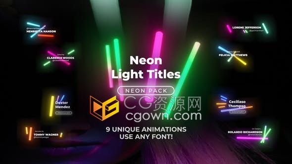 FCPX插件第五套9种霓虹灯文字标题彩色生长灯管视频字幕效果动画