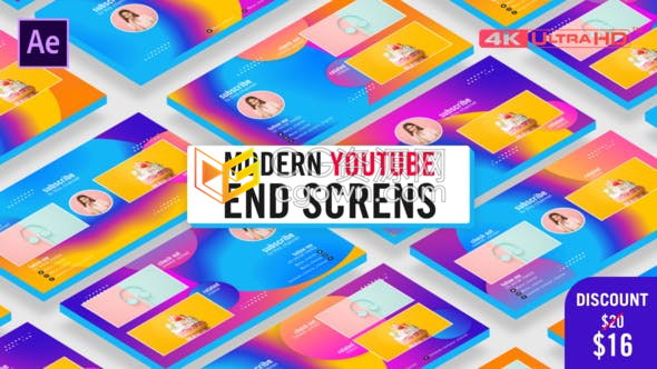AE模板-4K现代社交媒体彩色频道菜单vlog屏幕包装宣传