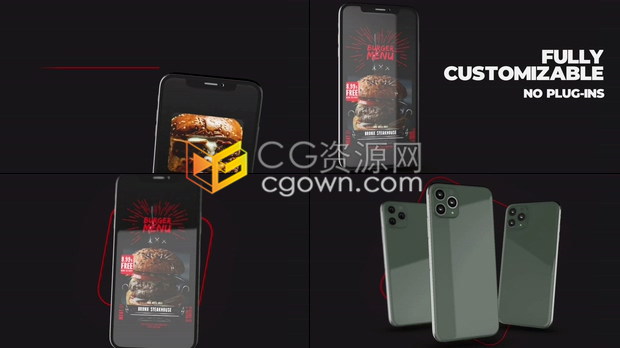 AE模板-手机应用程序展示在线订购美食外卖餐饮服务产品广告宣传动画