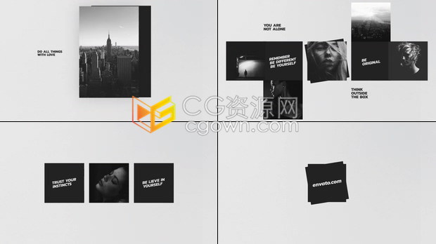 AE模板经典黑白色调幻灯片展示创意图文版式现代作品活动发布会片头