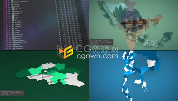 AE模板泰国地图包制作城市旅游宣传广告信息息图表新闻项目纪录片企业视频