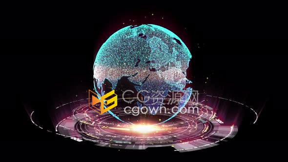 4K視頻素材-未來高科技全息圖HUD地球粒子動畫平視顯示器動畫