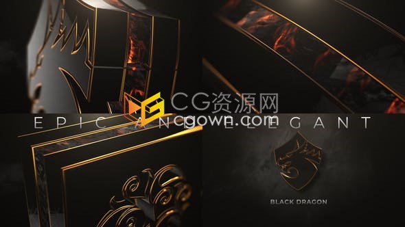 AE模板-E3D制作黑色金屬LOGO金色邊緣效果閃亮登場史詩般優(yōu)雅