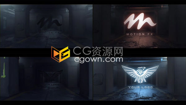 AE模板3D黑暗地下室停车场场景灯光闪烁阴森恐怖氛围标志显示片头