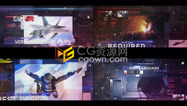 AE模板-數(shù)字游戲推廣軍事戰(zhàn)爭界面HUD全息幻燈片視差效果技術(shù)企業(yè)宣傳視頻