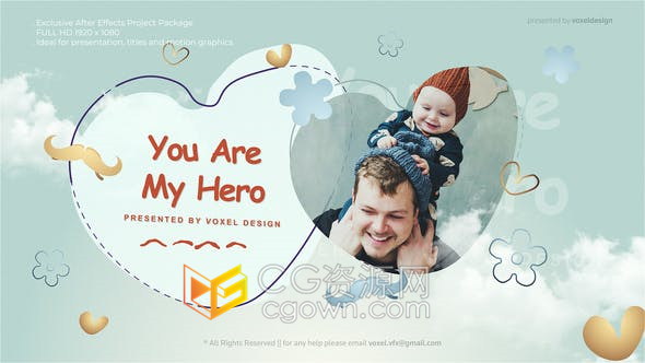 AE模板-父亲节相册视频制作可爱心形元素照片动画幻灯片效果-CG资源网 AE模板-父亲节相册视频制作可爱心形元素照片动画幻灯片效果